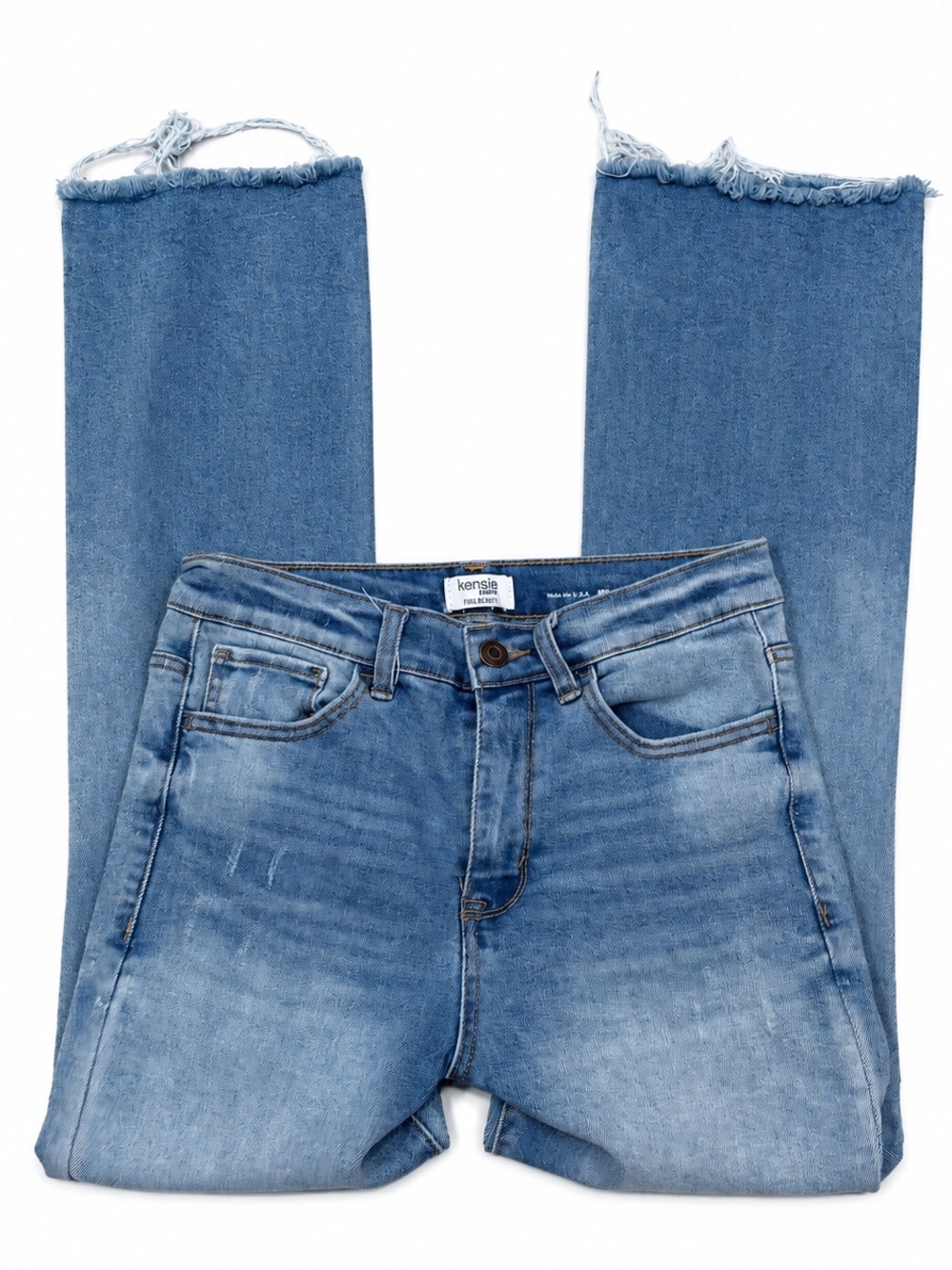 Kensie Medium-Light Blue Cropped Straight Jeans with Frayed Hem 4/27